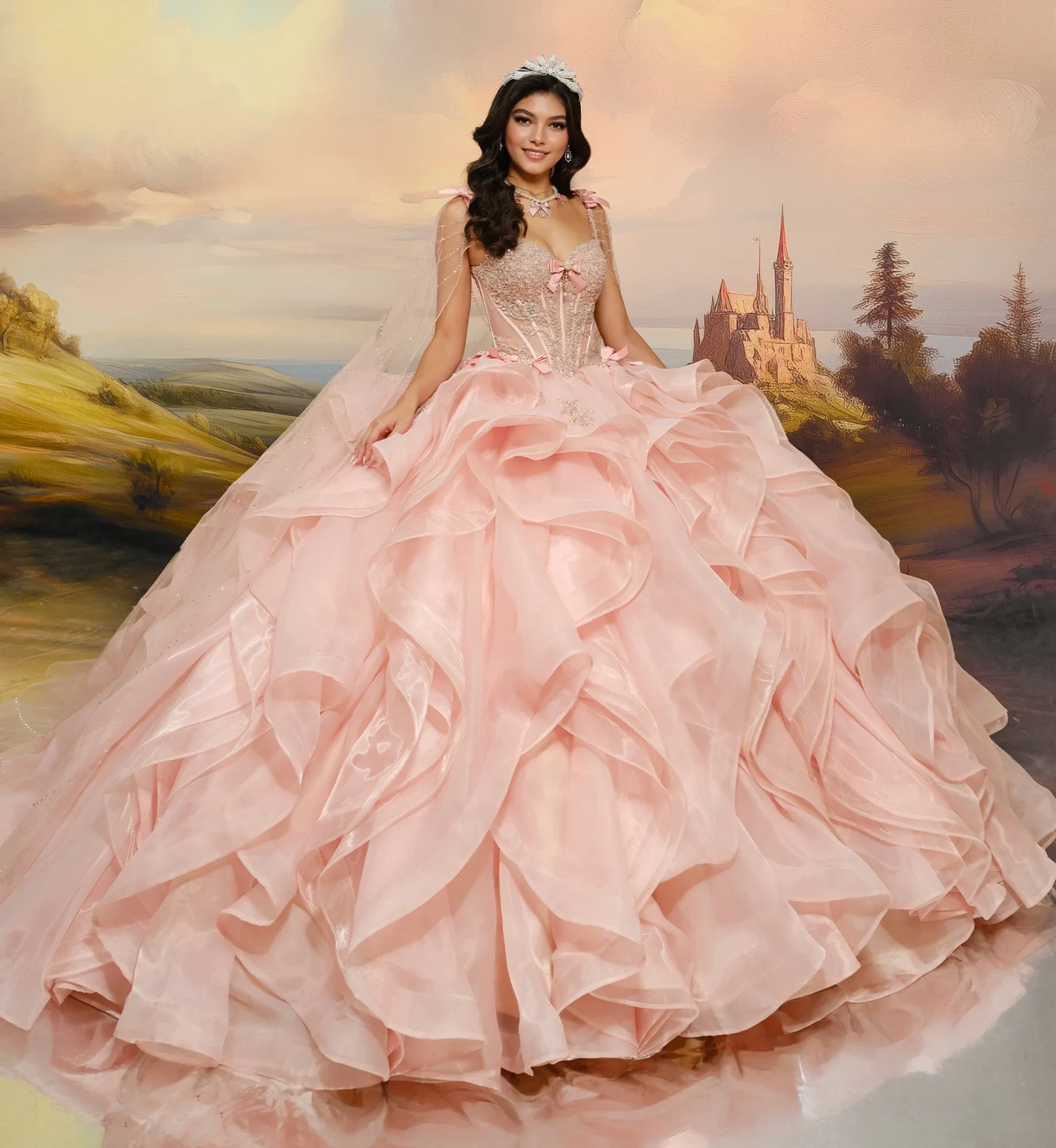 Model wearing a quinceañera dress
